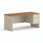 HON 38000 Series Right Pedestal Desk, 66" x 30" x 29.5", Harvest/Putty
