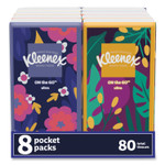 Kleenex On The Go Packs Facial Tissues, 3-Ply, White, 10 Sheets/Pouch, 8 Pouches/Pack