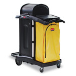 Rubbermaid Commercial High-Security Healthcare Cleaning Cart, Metal, 4 Shelves, 1 Bin, 22" x 48.25" x 53.5", Black