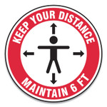 Accuform Slip-Gard Social Distance Floor Signs, 17" Circle, "Keep Your Distance Maintain 6 ft", Human/Arrows, Red/White, 25/Pack (GN1MFS347ESP) View Product Image