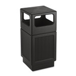 Safco Canmeleon Recessed Panel Receptacles, Side-Open, 38 gal, Polyethylene, Black