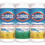 Clorox Disinfecting Wipes, 1-Ply, 7 x 8, Fresh Scent/Citrus Blend, White, 35/Canister, 3 Canisters/Pack
