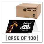 Tabbies BeSafe Messaging Table Top Tent Card, 8 x 3.87, Sorry! Area Closed Thank You For Keeping A Safe Distance, Black, 100/Carton