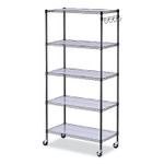 Alera 5-Shelf Wire Shelving Kit with Casters and Shelf Liners, 36w x 18d x 72h, Black Anthracite