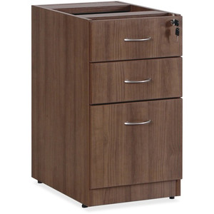 Lorell Essentials Series Box/Box/File Fixed File Cabinet - 28.5" Height x 15.5" Width x 21.9" Depth Pedestal - 3 x File, Box Drawer(s) - Finish: Laminate, Walnut - Built-in Hangrail - For File, File Folder