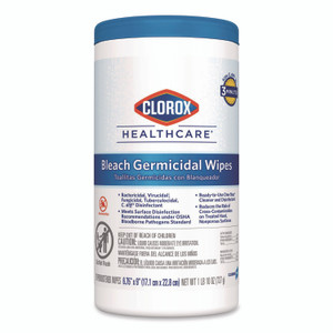 Clorox Healthcare Bleach Germicidal Wipes, 1-Ply, 6.75 x 9, Unscented, White, 70/Canister