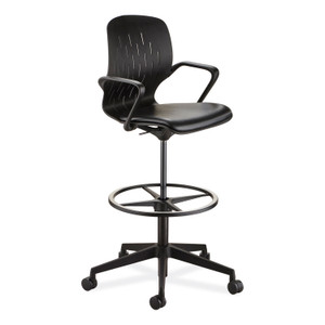 Safco Shell Extended-Height Chair, Supports Up to 275 lb, 22" to 32" Seat Height, Black Seat, Black Back, Black Base