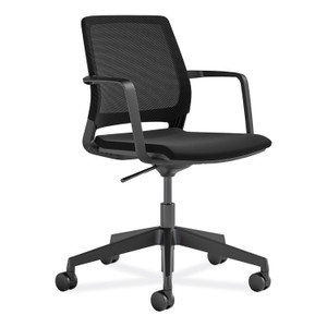 Safco Medina Conference Chair, Supports Up to 300 lb, 17" to 22" Seat Height, Black Seat, Black Back, Black Base