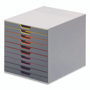 Durable VARICOLOR Stackable Plastic Drawer Box, 10 Drawers, Letter to Folio Size Files, 11" x 14" x 11.5", Gray