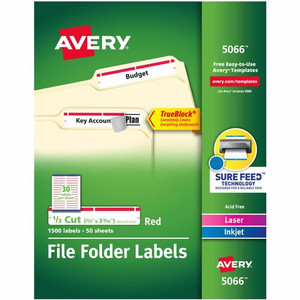 Avery TrueBlock File Folder Labels - 2/3" Width x 3 7/16" Length - Permanent Adhesive - Rectangle - Inkjet, Laser - Matte - (AVE5066)