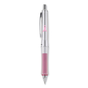 Pilot Dr. Grip Center of Gravity Breast Cancer Awareness Ballpoint Pen, Retractable, Medium 1 mm, Black Ink, Silver/Pink Barrel