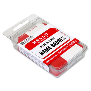 C-Line Hello My Name Is Adhesive Name Badges - Hello My Name Is - 3 1/2" Width x 2 1/4" Length - Rectangle - Red