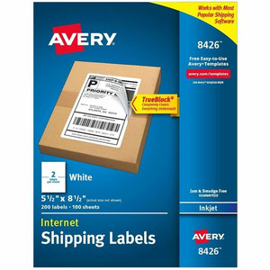 Avery Printable Shipping Labels, 5.5" x 8.5" , 200 Labels (8426) - 5 1/2" Width x 8 1/2" Length - Permanent Adhesive - Rectangle - Inkjet - White