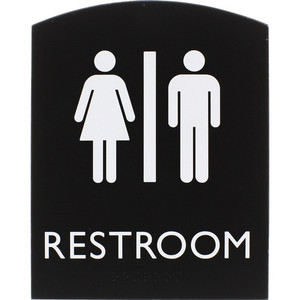 Lorell Arched Unisex Restroom Sign - 6.8" Width x 8.5" Height - Rectangular Shape - Surface-mountable - Easy Readability, Braille - Plastic