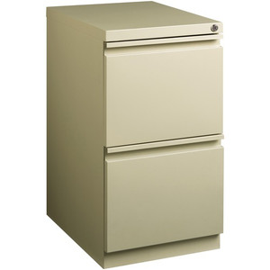 Lorell 20" File/File Mobile File Cabinet with Full-Width Pull - 15" Width x 20" Depth x 27.7" Height - Letter - Recessed Handle, Ball-bearing Suspension, Security Lock - Putty - Steel