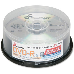 SKILCRAFT DVD Recordable Media - DVD-R - 8x - 4.70 GB - 25 Pack Spindle (NSN5992658) View Product Image