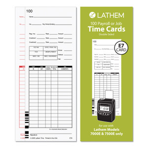 Lathem Time Time Clock Cards for Lathem Time 7000E/7500E, Two Sides, 3.38 x 8.78, 100/Pack (LTHE79100) View Product Image