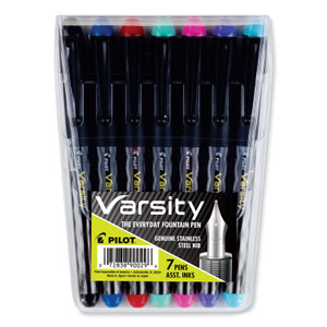 Pilot Varsity Fountain Pen, Medium 1 mm, Assorted Ink Colors, Gray Pattern Wrap, 7/Pack (PIL90029) View Product Image
