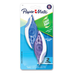 Paper Mate Liquid Paper DryLine Grip Correction Tape, Blue/Purple Applicators, 0.2" x 335", 2/Pack