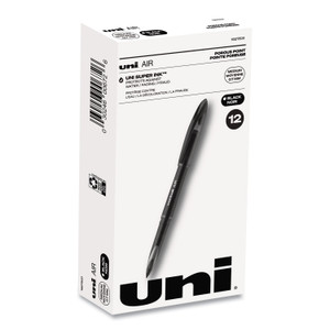uniball AIR Porous Rollerball Pen, Stick, Medium 0.7 mm, Black Ink, Black Barrel, Dozen