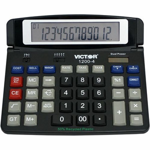 Victor 12004 Desktop Calculator - Auto Power Off, Big Display, Auto Replay, Easy-to-read Display, Dual Power - 12 Digits - LCD - Battery/Solar Powered - 0.5" Height x 7.2" Width x 6.4" Depth