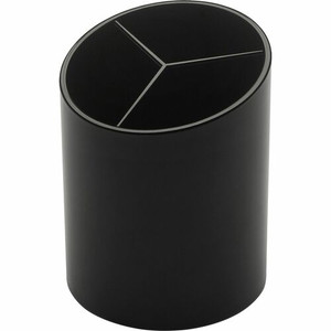 Business Source Large 3-Compartment Plastic Pencil Cup - 3" Height x 3" Width x 4.1" Depth - Plastic - Black