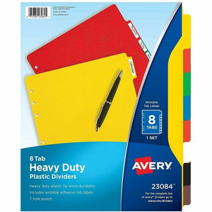 Avery Plastic Tab Dividers w/ White Labels - 8 x Divider(s) - 8 Tab(s) - 8 - 8 Tab(s)/Set - 8.5" Divider Width x 11" Divider Length - AVE23084