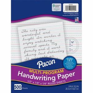 Pacon Multi-Program Handwriting Papers - 500 Sheets - 0.50" Ruled - Unruled Margin - 8" x 10 1/2" Sheet Size - White Paper