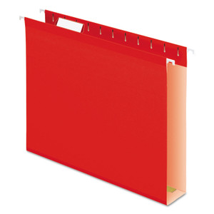 Pendaflex Extra Capacity Reinforced Hanging File Folders with Box Bottom, 2" Capacity, Letter Size, 1/5-Cut Tabs, Red, 25/Box
