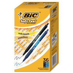 BIC Soft Feel Ballpoint Pen Value Pack, Retractable, Medium 1 mm, Assorted Ink and Barrel Colors, 36/Pack