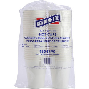Genuine Joe 12 oz Disposable Hot Cups - 12 fl oz - White - Polyurethane - Hot Drink, Beverage - 50/Pack - (GJO19047CT)