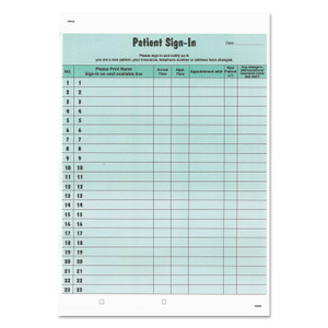 Tabbies Patient Sign-In Label Forms, Two-Part Carbon, 8.5 x 11.63, Green Sheets, 125 Forms Total