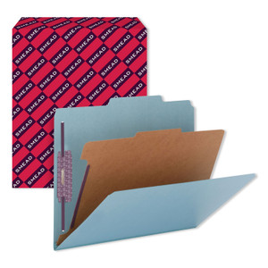 Smead Four-Section Pressboard Top Tab Classification Folders, Four SafeSHIELD Fasteners, 1 Divider, Letter Size, Blue, 10/Box