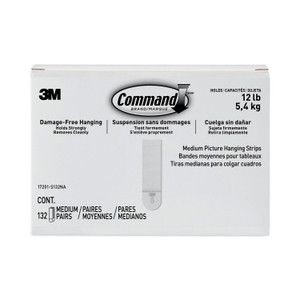 Command Picture Hanging Strips, Value Pack, Medium, Removable, Holds Up to 12 lbs, 0.75 x 2.75, White, 132 Pairs/Pack (MMM17201S132NA) View Product Image