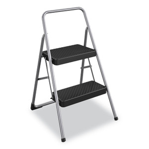 Cosco 2-Step Folding Steel Step Stool, 200 lb Capacity, 28.13" Working Height, Cool Gray (CSC11137PBL1E) View Product Image