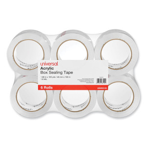Universal Deluxe General-Purpose Acrylic Box Sealing Tape, 1.7 mil, 3" Core, 1.88" x 109 yds, Clear, 6/Pack