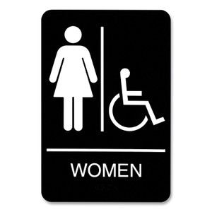 Headline Sign ADA Sign, Women/Wheelchair Accessible Tactile Symbol, Plastic, 6 x 9, Black/White (USS9005) View Product Image