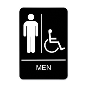 Headline Sign ADA Sign, Men/Wheelchair Accessible Tactile Symbol, Plastic, 6 x 9, Black/White (USS9003) View Product Image