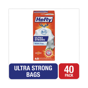 Hefty Ultra Strong Tall Kitchen and Trash Bags, 13 gal, 0.9 mil, 23.75" x 24.88", White, 40/Box (RFPE88338) View Product Image