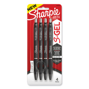 Sharpie S-Gel S-Gel High-Performance Gel Pen, Retractable, Extra-Fine 0.38 mm, Black Ink, Black Barrel, 4/Pack