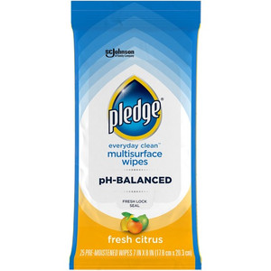 Pledge pH Balanced Multisurface Wipes - Fresh Citrus Scent - pH Balanced, Streak-free, Residue-free - Blue - 25/Packet