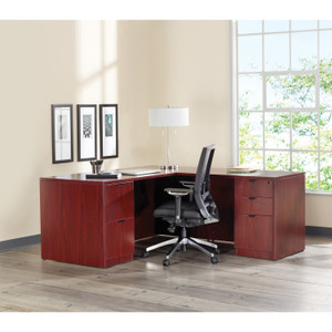Lorell Prominence 2.0 Mahogany Laminate Double-Pedestal Desk - 5-Drawer (LLRPD3060DPMY) View Product Image