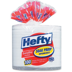 Hefty Everyday 8-7/8" Soak Proof Foam Plates - Disposable - 8.9" Diameter - White - Foam Body - 100/Pack