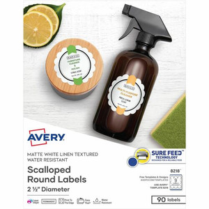 Avery Multipurpose Label - 2 1/2" Diameter - Permanent Adhesive - Round Scallop - Laser, Inkjet - Matte White