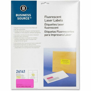 Business Source Neon Labels - 2" Width x 4" Length - Permanent Adhesive - Rectangle - Laser - Neon Pink
