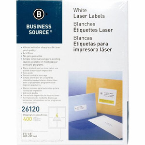 Business Source Bright White Premium-quality Address Labels - 3 1/2" Width x 5" Length - Permanent Adhesive - Rectangle - Laser, Inkjet - White