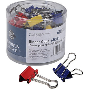 Business Source Colored Fold-back Binder Clips - Small - 0.7" Width - 0.37" Size Capacity - Assorted - Steel