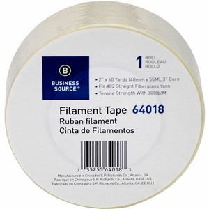 Business Source Heavy-duty Filament Tape - 60 yd Length x 2" Width - 3" Core - White - Fiberglass Filament Roll