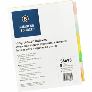 Business Source Insertable Tab Ring Binder Indexes - 8 Blank Tab(s) - 1.50" Tab Width - 8.5" Divider Width x 11" Divider Length - Letter - 3 Hole Punched - (BSN36693BX)