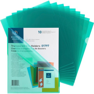 Business Source Letter File Sleeve - 8 1/2" x 11" - 20 Sheets Capacity - Green